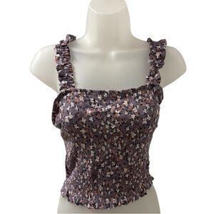 Hippie Rose Floral Ruffle Trim Cropped Top - Large